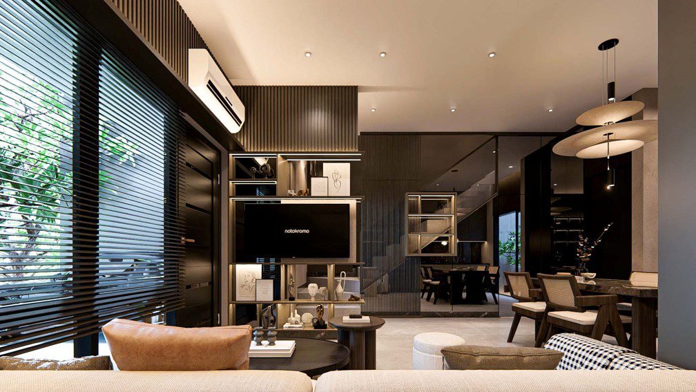 A warm and functional cluster house designed for modern family living. The interior combines clean lines, soft neutral tones, and natural materials to create a comfortable and welcoming atmosphere.